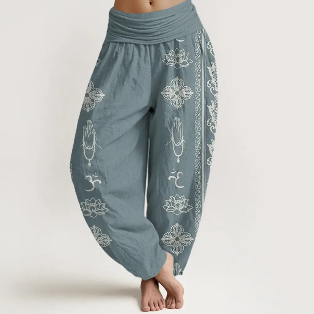 Buddha Stones Cotton Lotus Flowers Double Dorje Vajra Namaste Om Design Women&