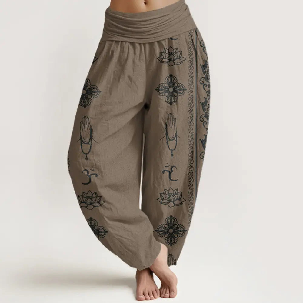 Buddha Stones Cotton Lotus Flowers Double Dorje Vajra Namaste Om Design Women&