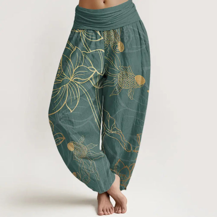 BWOOOH lotus print harem pants - Cotton Lotus Leaf Koi Fish Women&