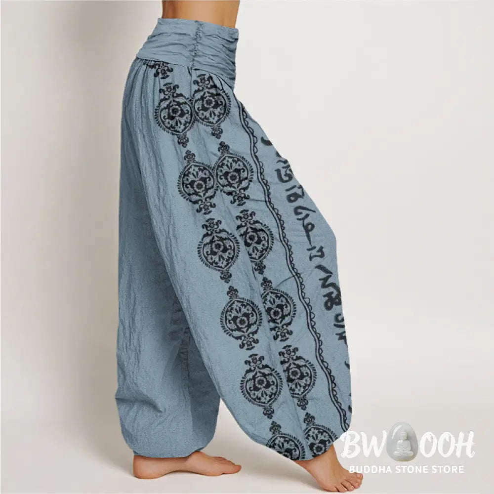 Buddha Stones Cotton Mandala Om Mani Padme Hum Women’s Elastic Waist Harem Pants - Women’s Harem Pants