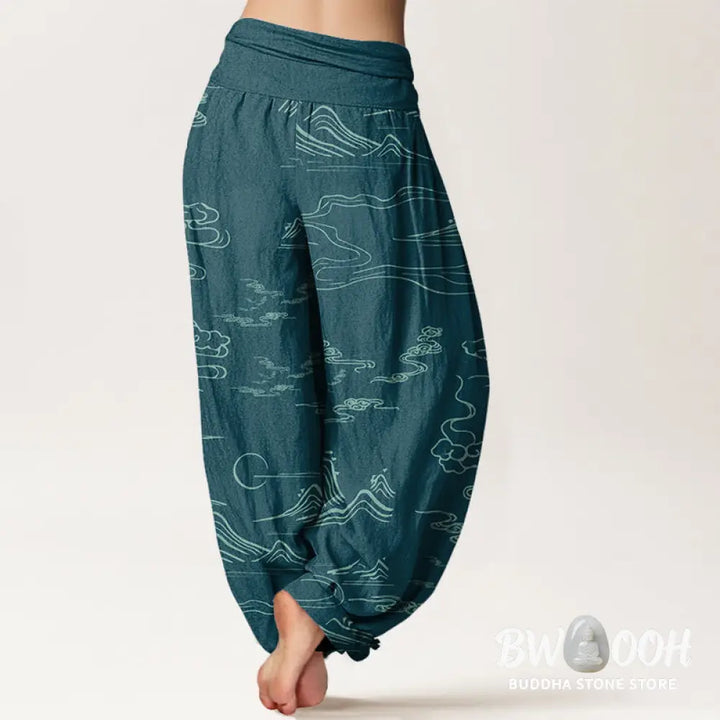 Buddha Stones Cotton Mountain Moon Auspicious Clouds Pattern Women&