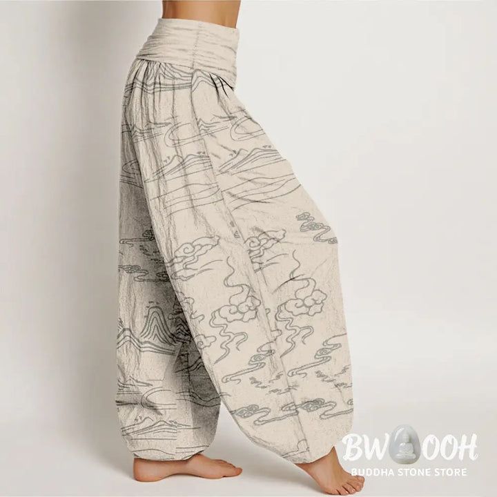 Buddha Stones Cotton Mountain Moon Auspicious Clouds Pattern Women&