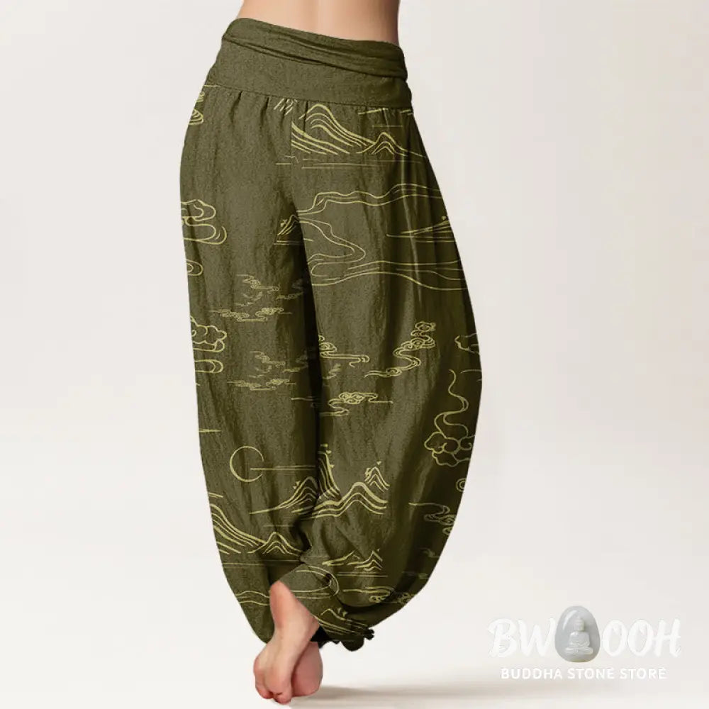 Buddha Stones Cotton Mountain Moon Auspicious Clouds Pattern Women&