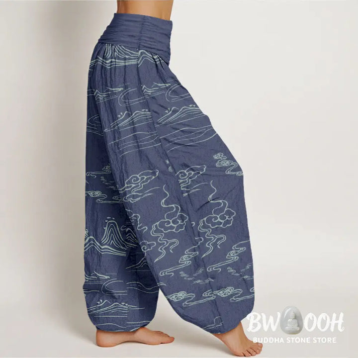Buddha Stones Cotton Mountain Moon Auspicious Clouds Pattern Women&