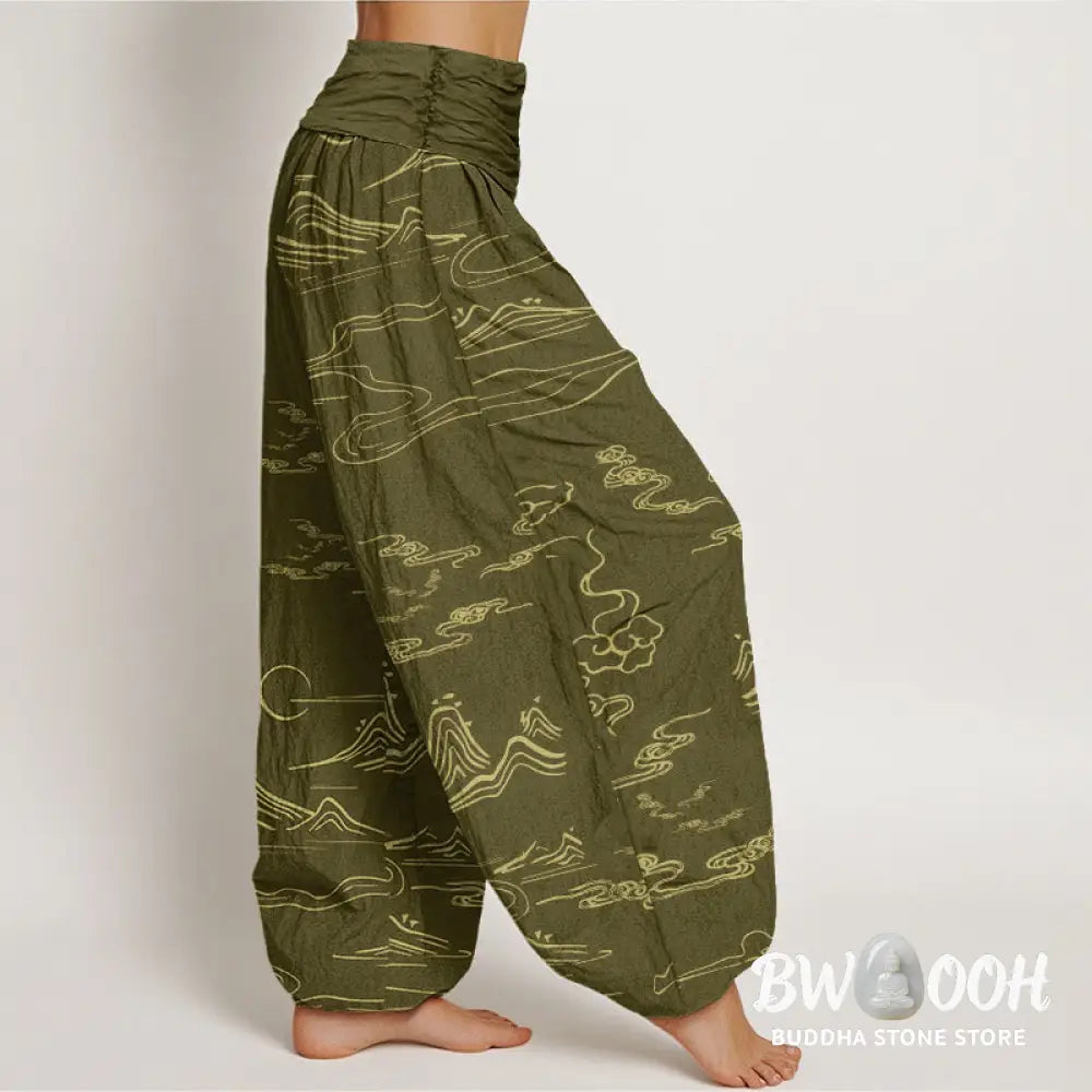 Buddha Stones Cotton Mountain Moon Auspicious Clouds Pattern Women&
