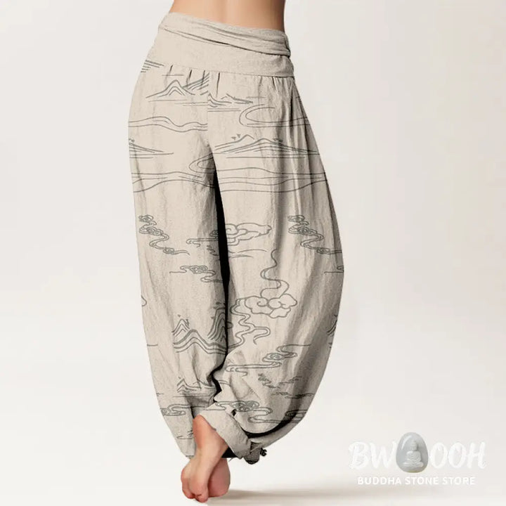 Buddha Stones Cotton Mountain Moon Auspicious Clouds Pattern Women&