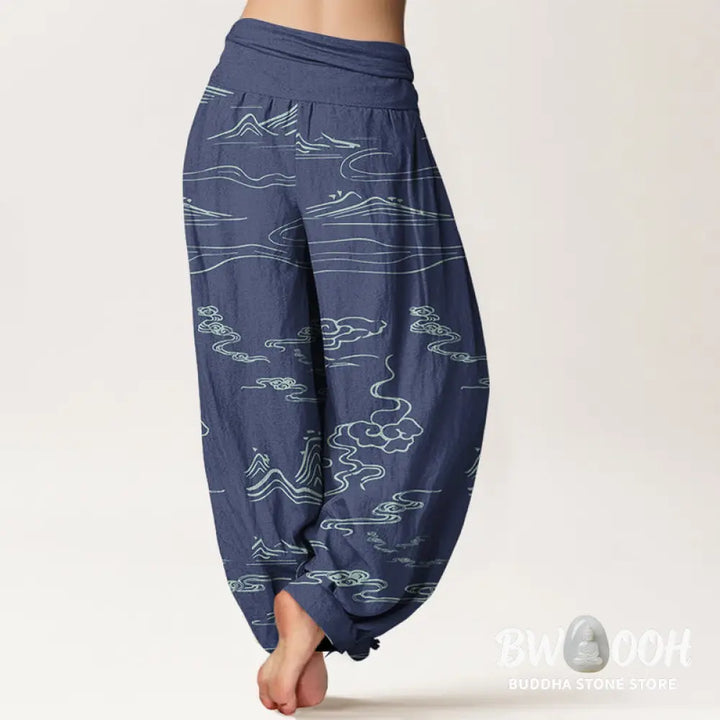 Buddha Stones Cotton Mountain Moon Auspicious Clouds Pattern Women&