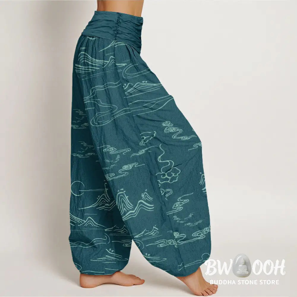 Buddha Stones Cotton Mountain Moon Auspicious Clouds Pattern Women&