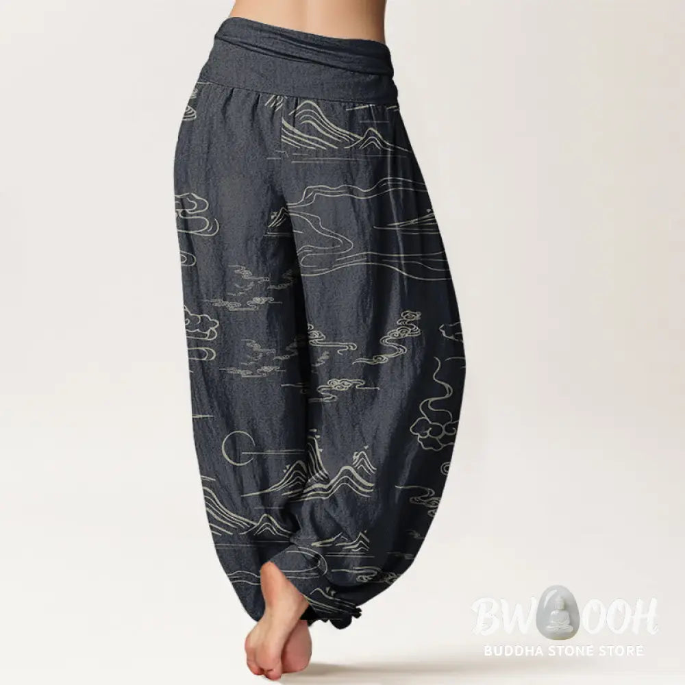 Buddha Stones Cotton Mountain Moon Auspicious Clouds Pattern Women&