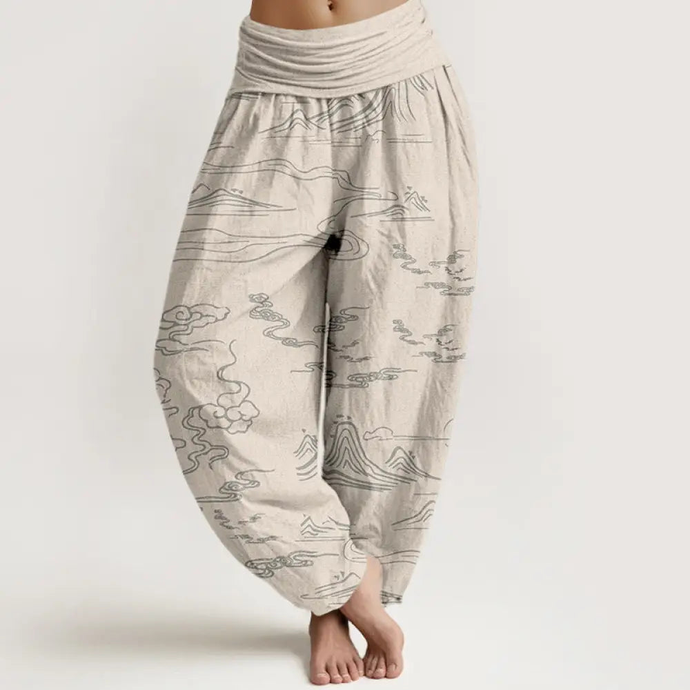 Buddha Stones Cotton Mountain Moon Auspicious Clouds Pattern Women&