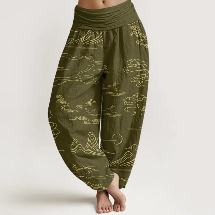 Buddha Stones Cotton Mountain Moon Auspicious Clouds Pattern Women&