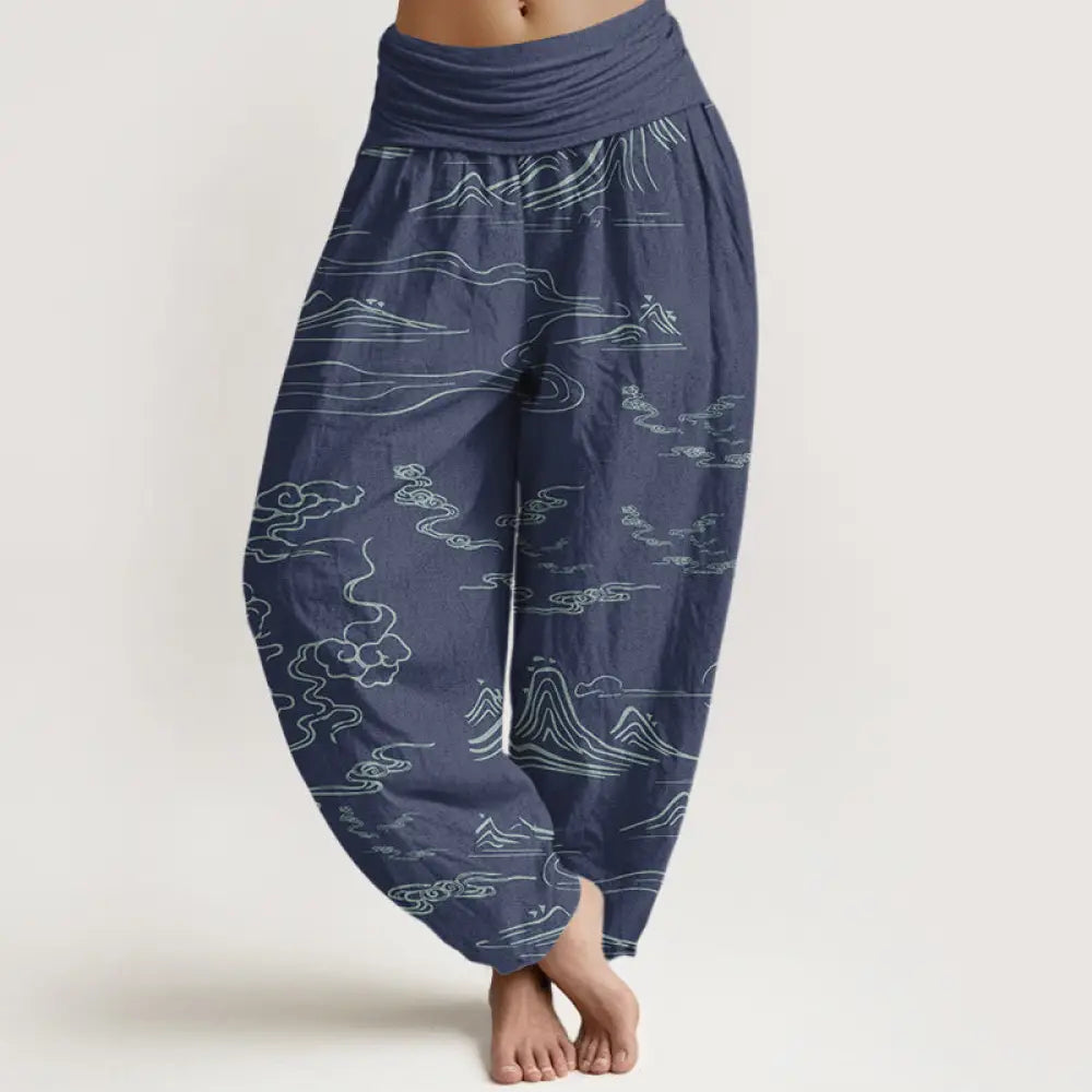 Buddha Stones Cotton Mountain Moon Auspicious Clouds Pattern Women&