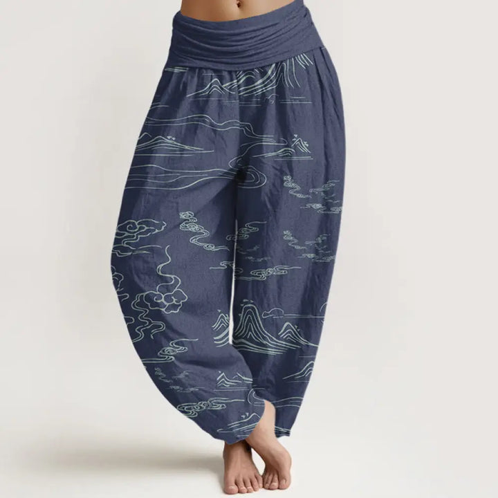 Buddha Stones Cotton Mountain Moon Auspicious Clouds Pattern Women&