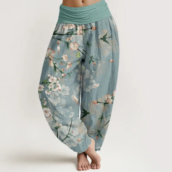 BWOOOH printed harem pants - Cotton Peach Blossoms Flying Geese Patte
