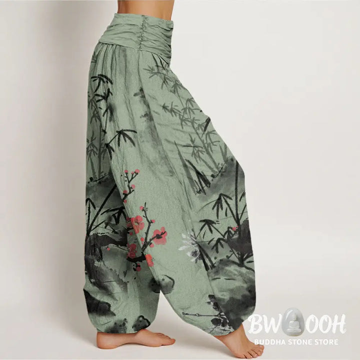 Buddha Stones Cotton Plum Blossoms Bamboo Orchids Chrysanthemums Pattern Women&
