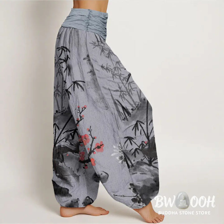 Buddha Stones Cotton Plum Blossoms Bamboo Orchids Chrysanthemums Pattern Women&