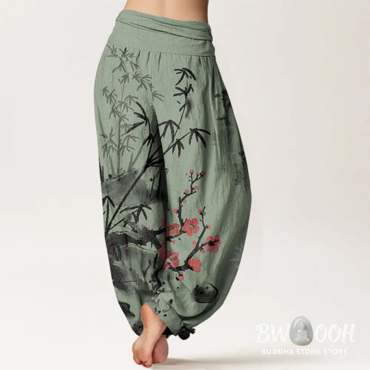 Buddha Stones Cotton Plum Blossoms Bamboo Orchids Chrysanthemums Pattern Women&