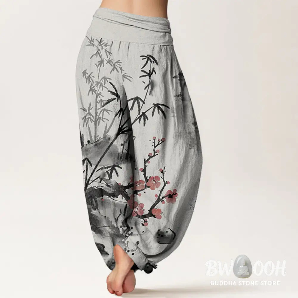 Buddha Stones Cotton Plum Blossoms Bamboo Orchids Chrysanthemums Pattern Women&
