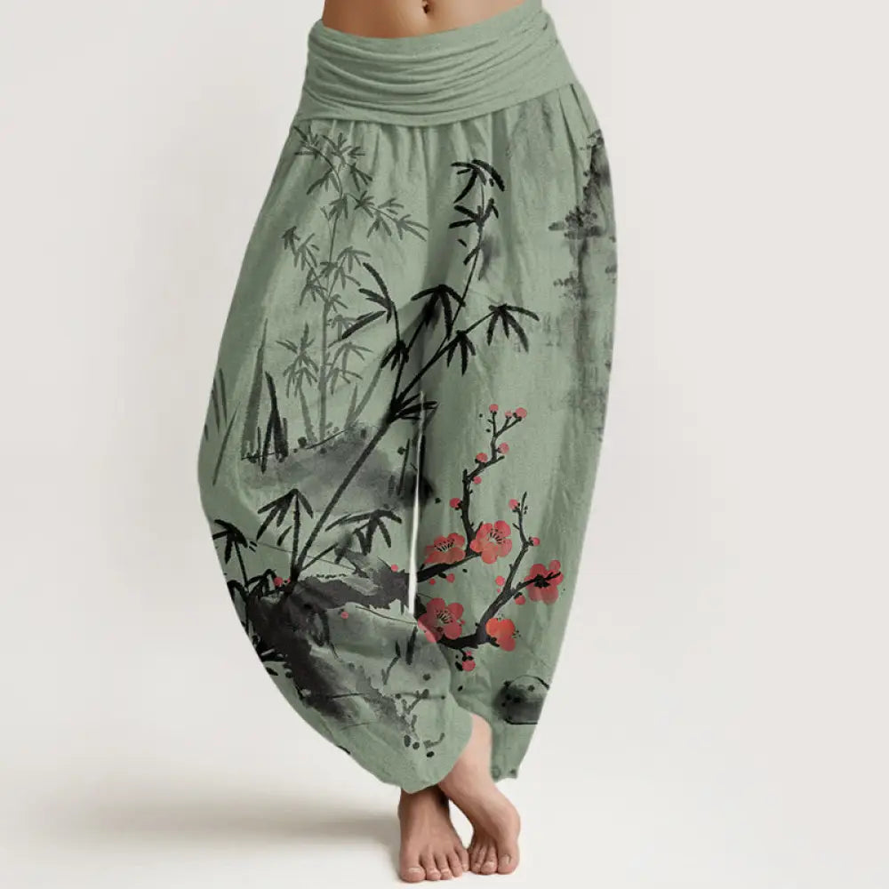 Buddha Stones Cotton Plum Blossoms Bamboo Orchids Chrysanthemums Pattern Women&