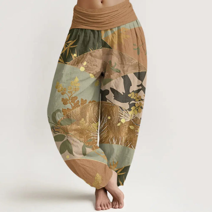 BWOOOH printed harem pants - Cotton Semicircle Leaves Pattern Women&
