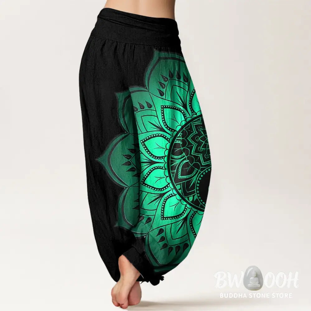 Buddha Stones Cotton Symmetrical Mandala Pattern Women’s Elastic Waist Harem Pants - Women’s Harem Pants
