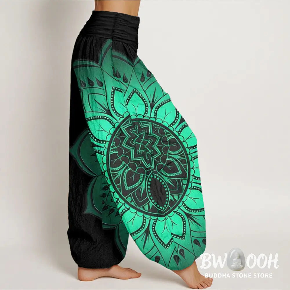 Buddha Stones Cotton Symmetrical Mandala Pattern Women’s Elastic Waist Harem Pants - Women’s Harem Pants