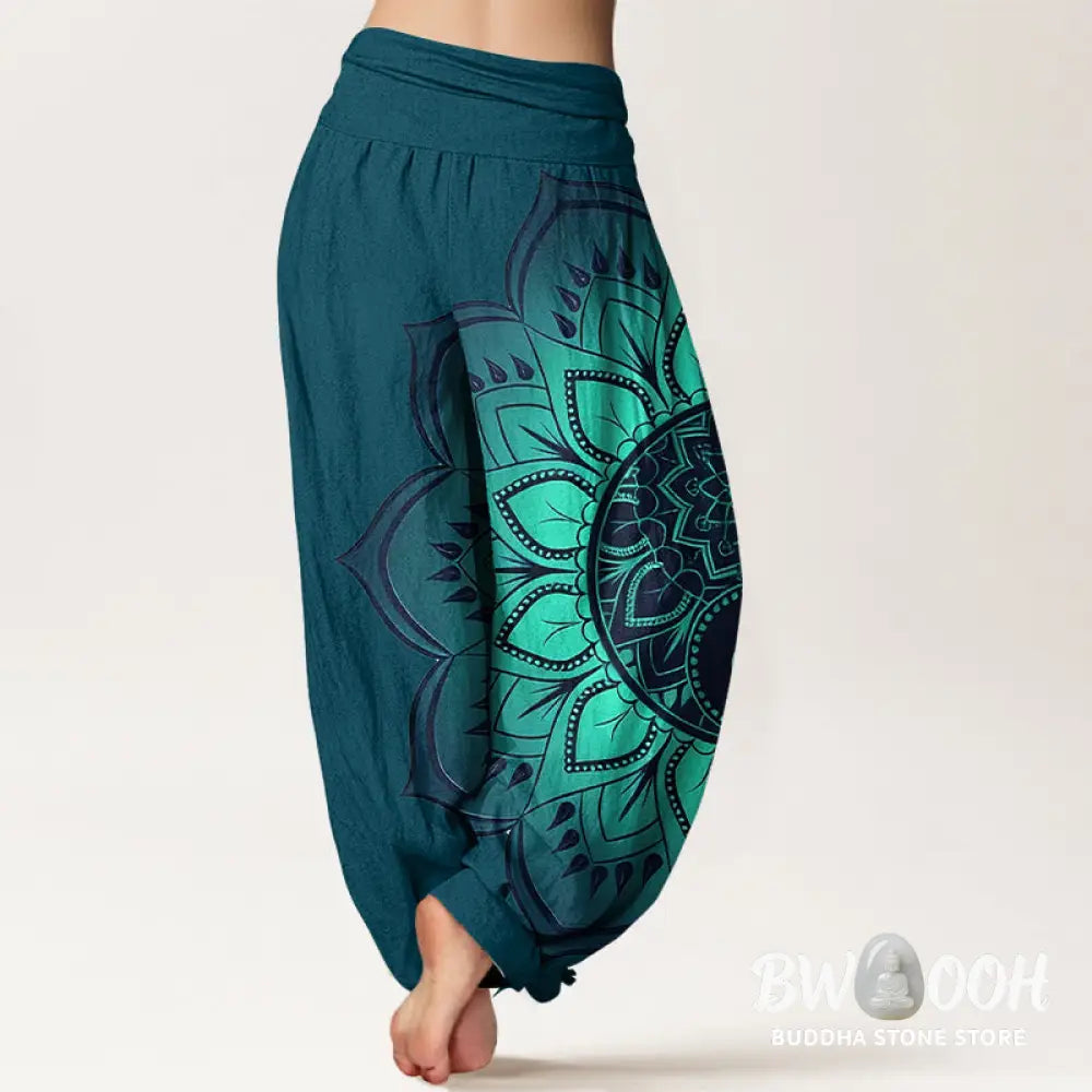 Buddha Stones Cotton Symmetrical Mandala Pattern Women’s Elastic Waist Harem Pants - Women’s Harem Pants