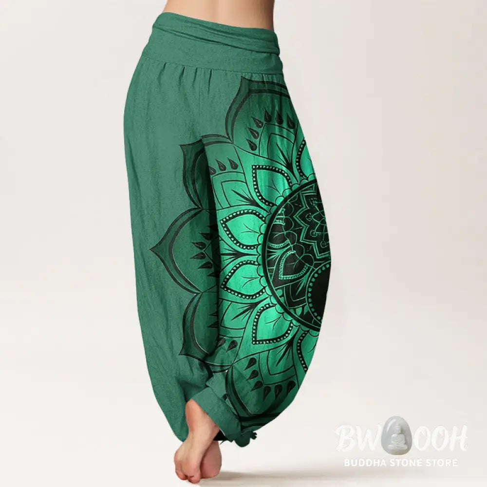 Buddha Stones Cotton Symmetrical Mandala Pattern Women’s Elastic Waist Harem Pants - Women’s Harem Pants