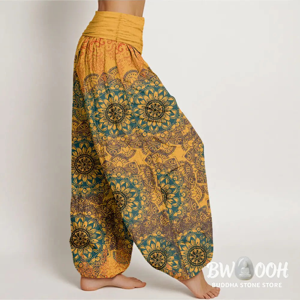 Buddha Stones Cotton Triangular Mandala Patterns Women’s Elastic Waist Harem Pants - Women’s Harem Pants