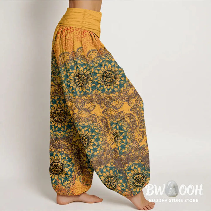 Buddha Stones Cotton Triangular Mandala Patterns Women’s Elastic Waist Harem Pants - Women’s Harem Pants