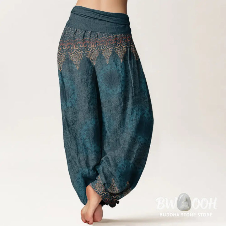 Buddha Stones Cotton Triangular Mandala Patterns Women’s Elastic Waist Harem Pants - Women’s Harem Pants