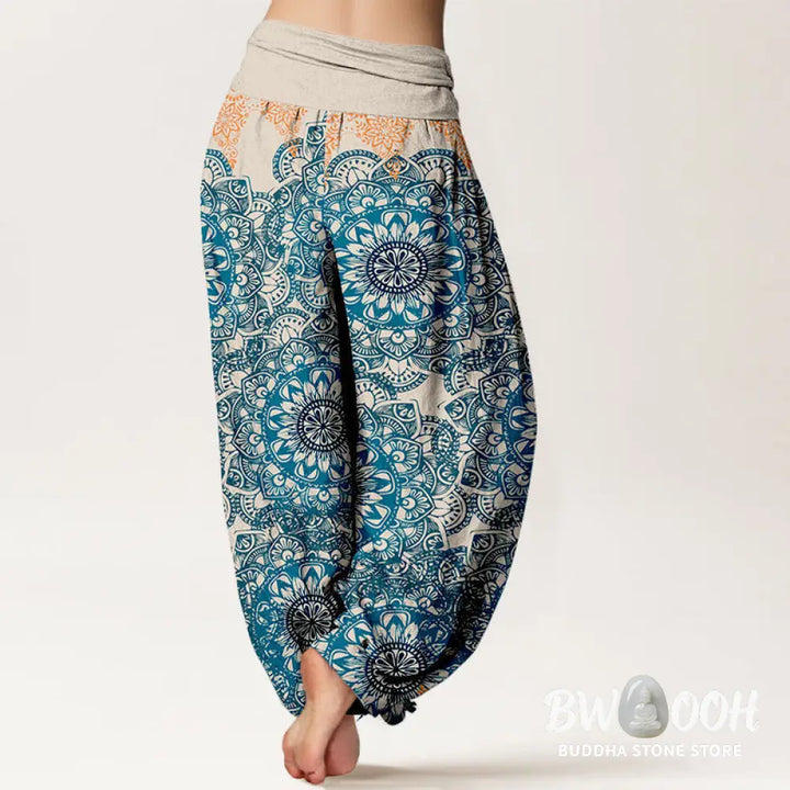 Buddha Stones Cotton Triangular Mandala Patterns Women’s Elastic Waist Harem Pants - Women’s Harem Pants