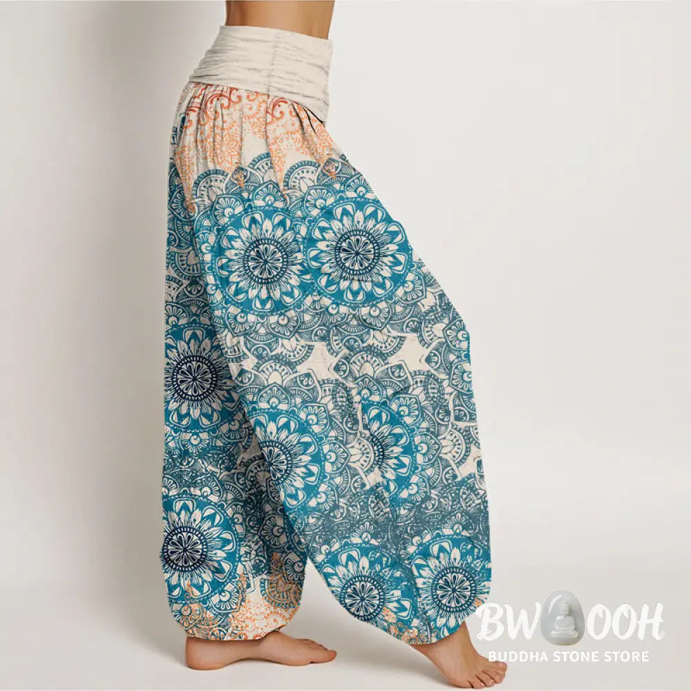 Buddha Stones Cotton Triangular Mandala Patterns Women’s Elastic Waist Harem Pants - Women’s Harem Pants
