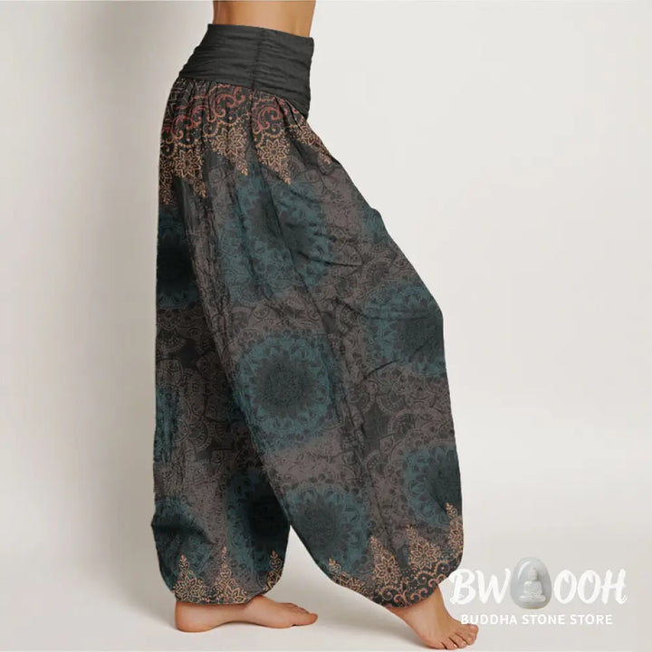 Buddha Stones Cotton Triangular Mandala Patterns Women’s Elastic Waist Harem Pants - Women’s Harem Pants