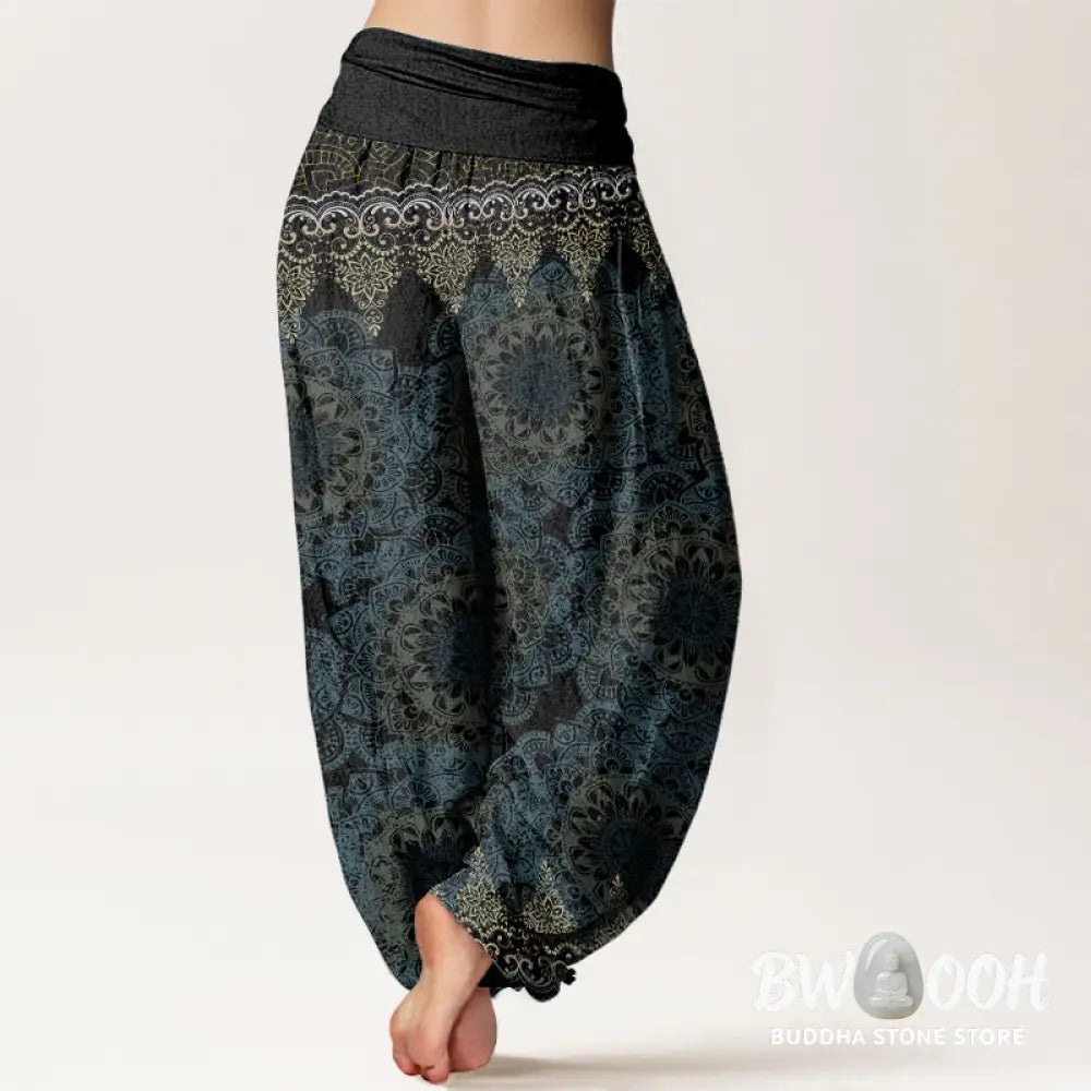Buddha Stones Cotton Triangular Mandala Patterns Women’s Elastic Waist Harem Pants - Women’s Harem Pants