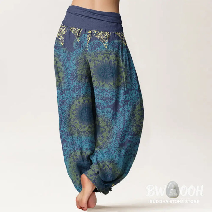 Buddha Stones Cotton Triangular Mandala Patterns Women’s Elastic Waist Harem Pants - Women’s Harem Pants