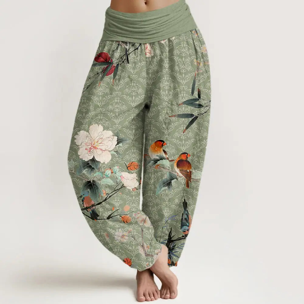 BWOOOH mandala print harem pants - Cotton Warbler Bird Blooming Flower Bran