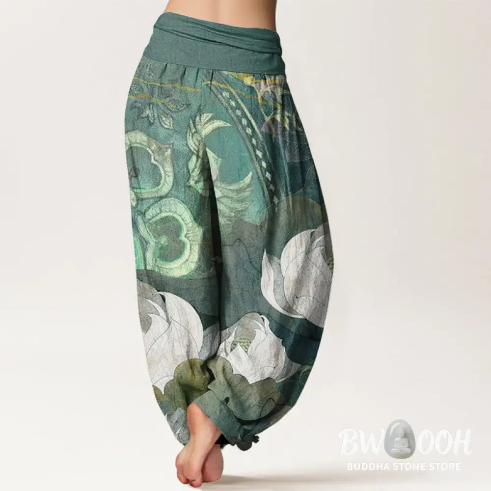 Buddha Stones Cotton White Lotus Leaves Pattern Casual Women&