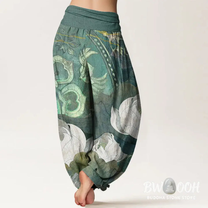 Buddha Stones Cotton White Lotus Leaves Pattern Casual Women&