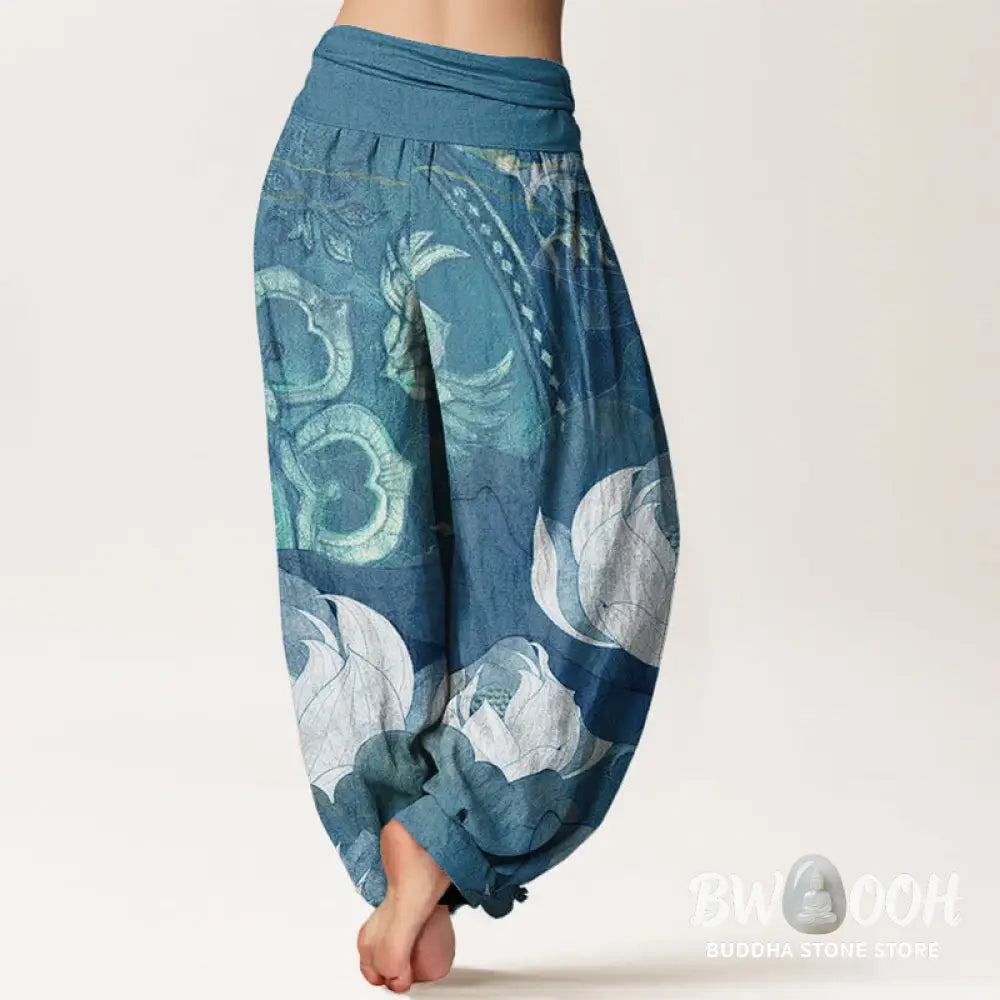 Buddha Stones Cotton White Lotus Leaves Pattern Casual Women&