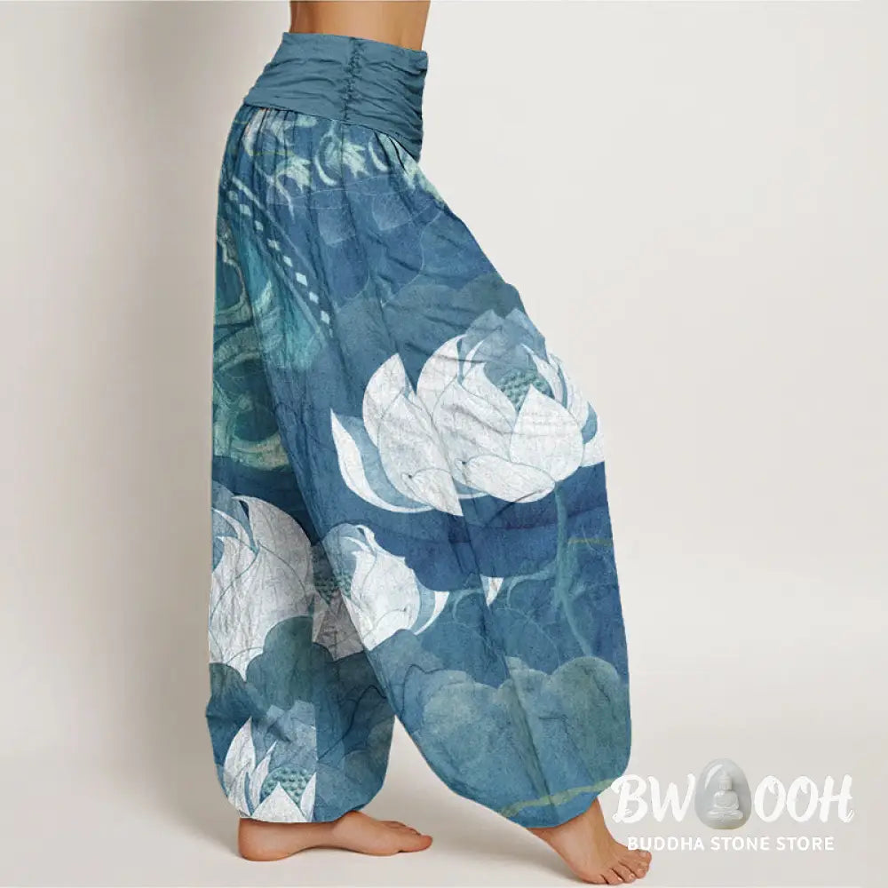Buddha Stones Cotton White Lotus Leaves Pattern Casual Women&