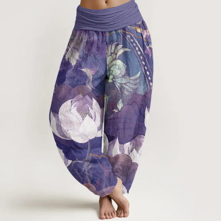 Buddha Stones Cotton White Lotus Leaves Pattern Casual Women&