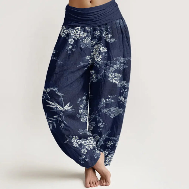 BWOOOH printed harem pants - Cotton White Sakura Flower Pattern Women