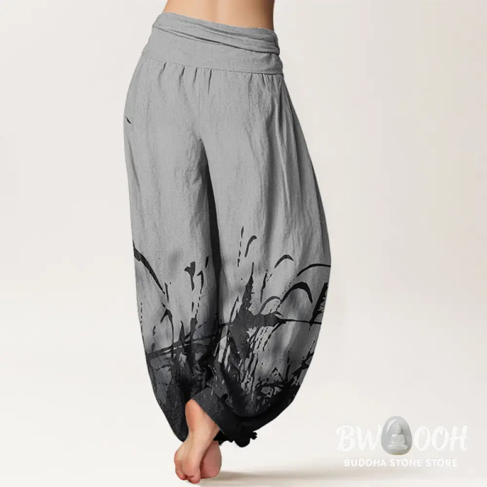 Buddha Stones Cotton Wild Grass Pattern Women’s Elastic Waist Harem Pants - Women’s Harem Pants
