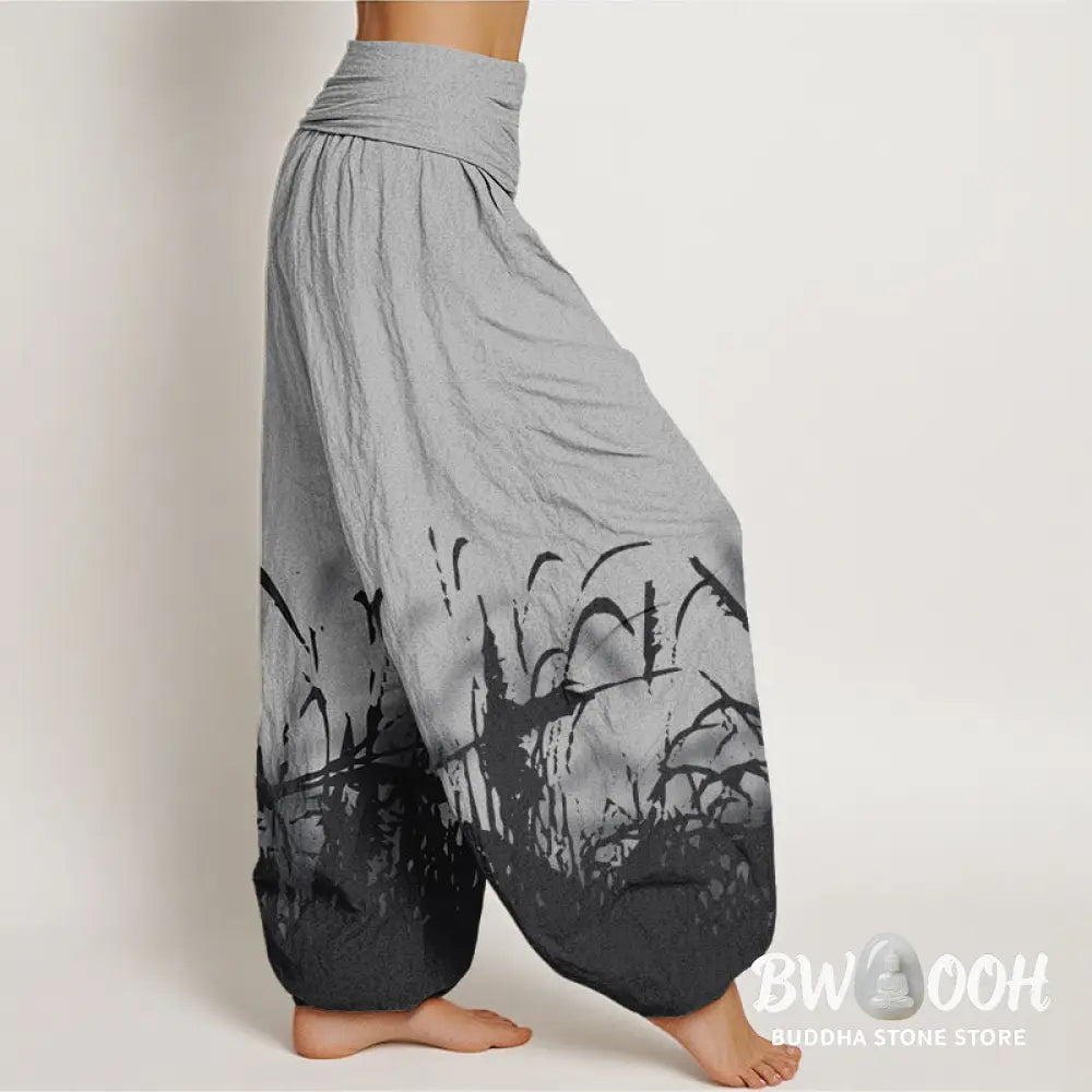 Buddha Stones Cotton Wild Grass Pattern Women’s Elastic Waist Harem Pants - Women’s Harem Pants