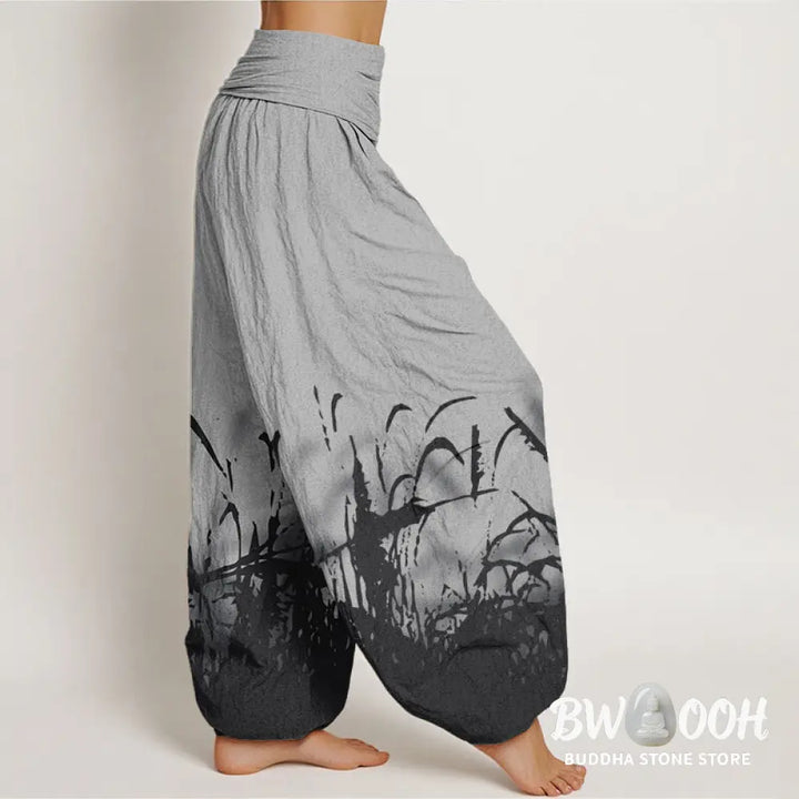 Buddha Stones Cotton Wild Grass Pattern Women’s Elastic Waist Harem Pants - Women’s Harem Pants