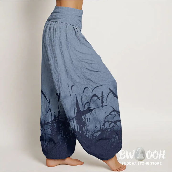 Buddha Stones Cotton Wild Grass Pattern Women’s Elastic Waist Harem Pants - Women’s Harem Pants