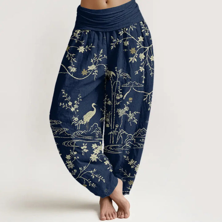 BWOOOH printed harem pants - Crane Floral Tree Branches Pattern Print