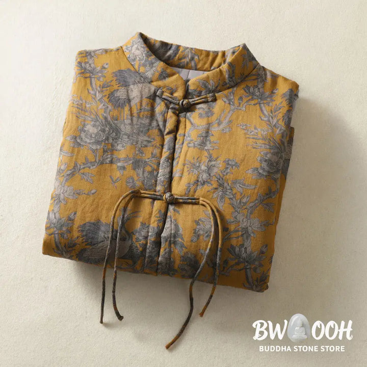 Buddha Stones Crane Flowers Branches Frog-Button Pattern Cotton Women’s Sleeveless Vest Waistcoat - Women’s Waistcoat
