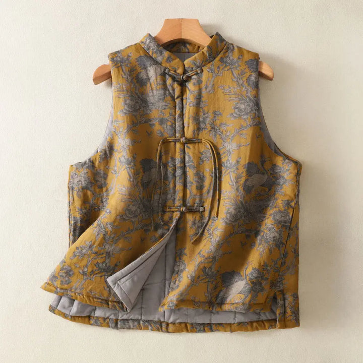 BWOOOH Crane Flowers Branches Frog-Button Pattern Cotton 